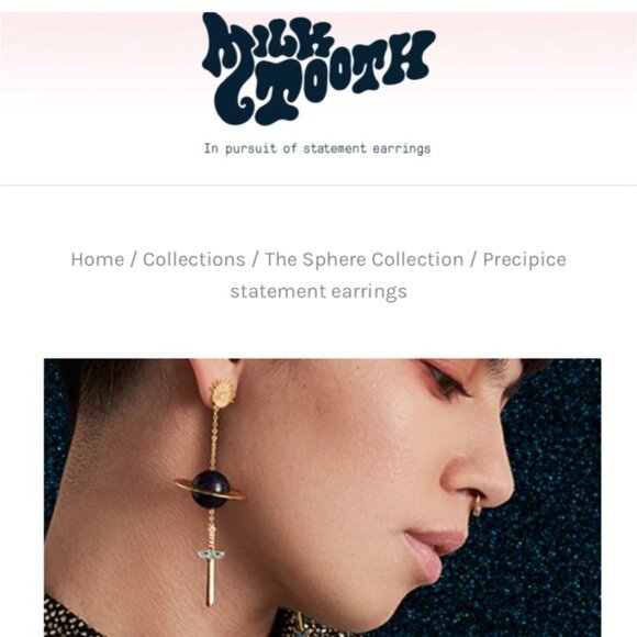 Milk Tooth Precipice Planet & Dagger Design Statement Earrings Sparkle Galaxy - Picture 8 of 15